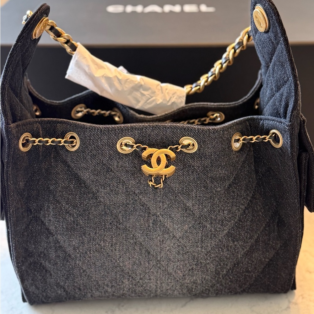 25SChanel Black Denim 25 Hobo Sold Out Runway Look!